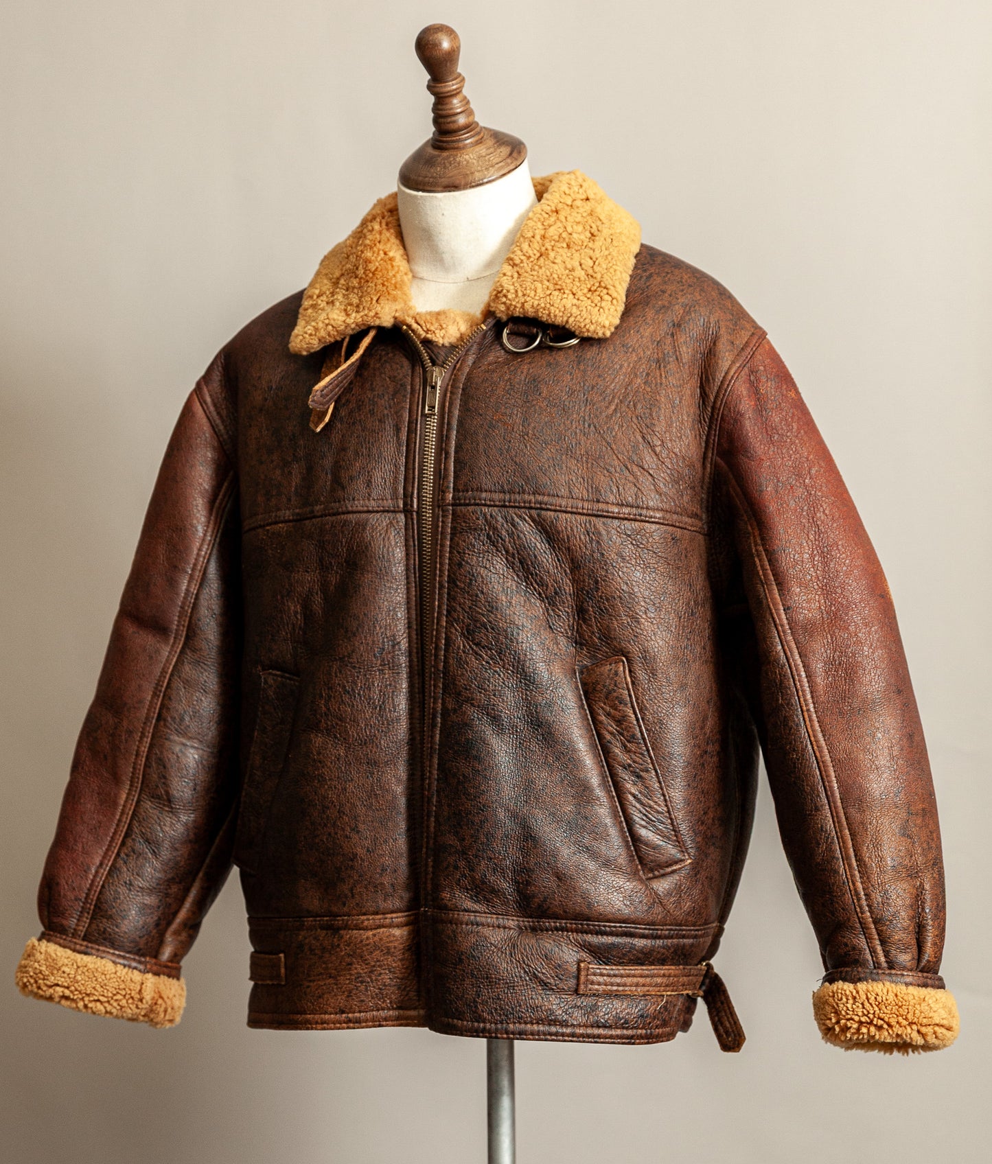 Vintage 1980s Sheepskin Shearling Flying Bomber Jacket XL (46)