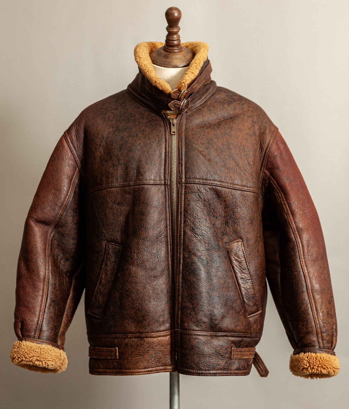 Vintage 1980s Sheepskin Shearling Flying Bomber Jacket XL (46)