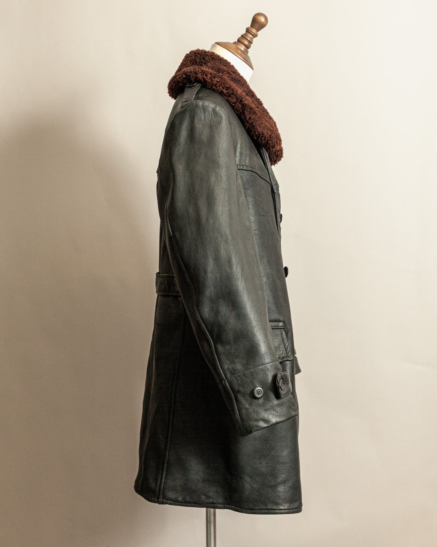 Vintage 1940s Swedish Malungs Military Leather Trench Coat XL (46)