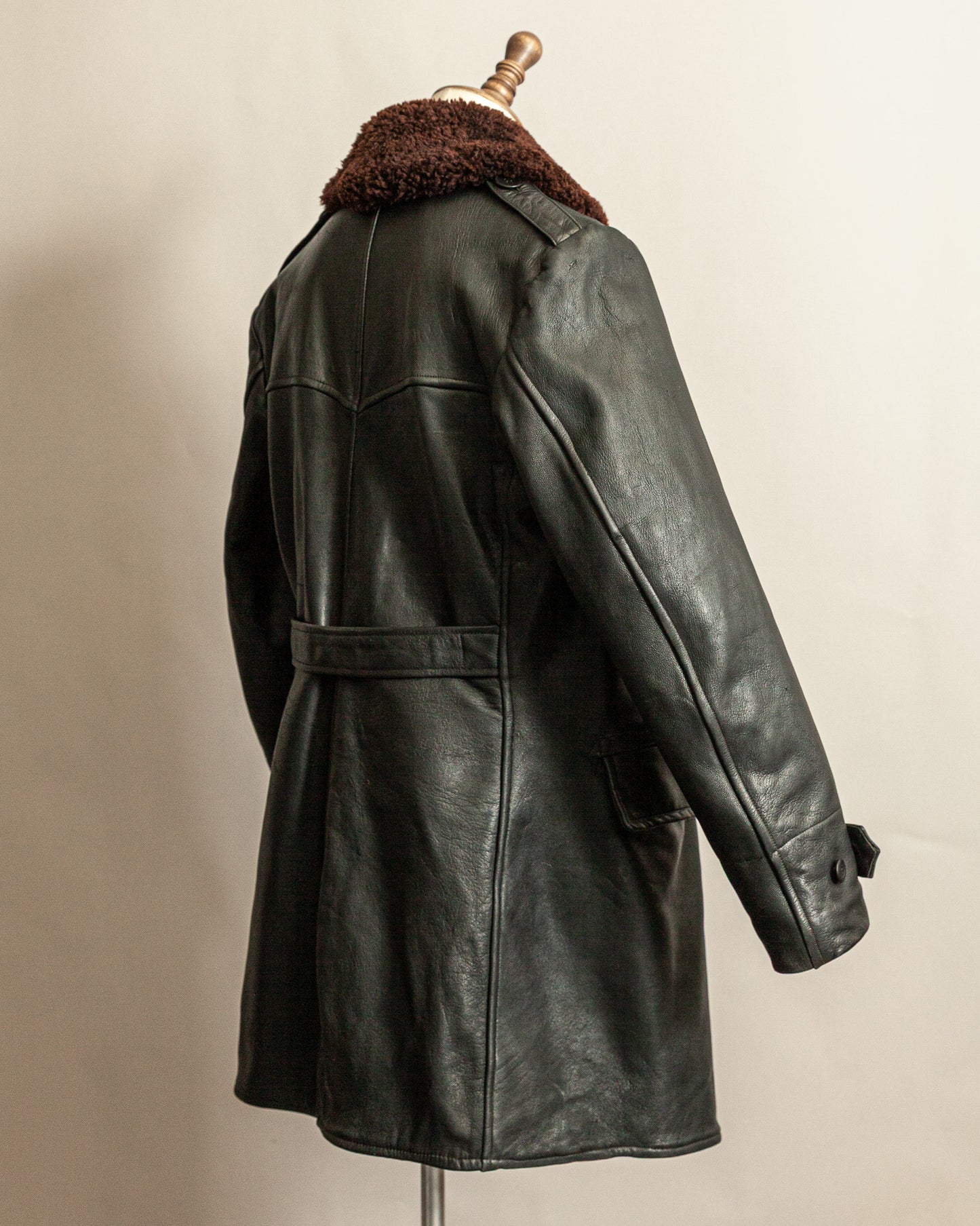 Vintage 1940s Swedish Malungs Military Leather Trench Coat XL (46)
