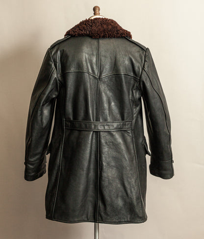 Vintage 1940s Swedish Malungs Military Leather Trench Coat XL (46)