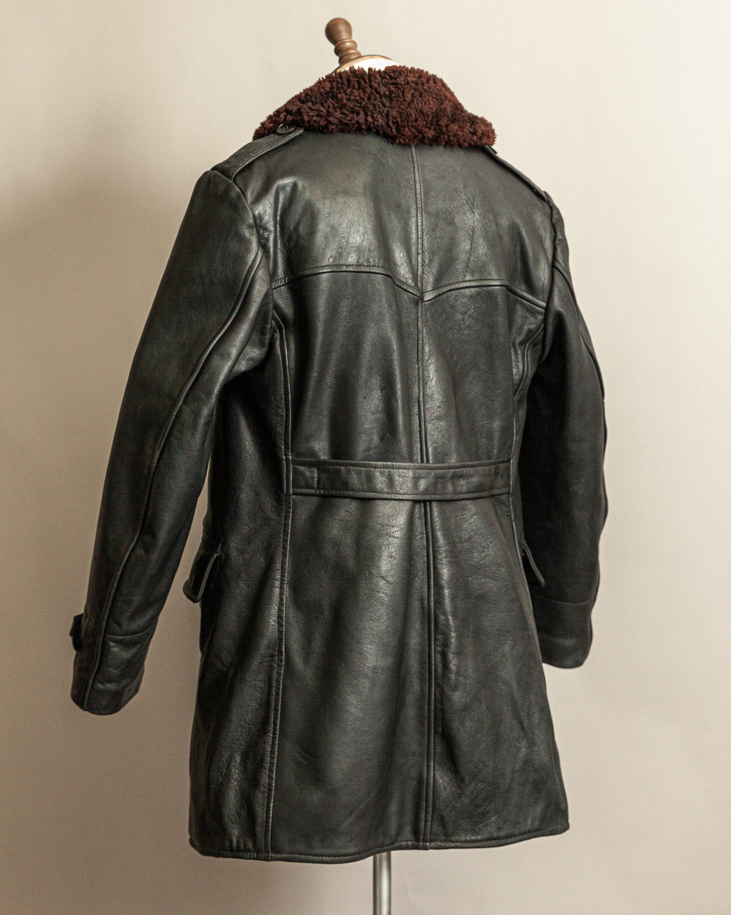 Vintage 1940s Swedish Malungs Military Leather Trench Coat XL (46)