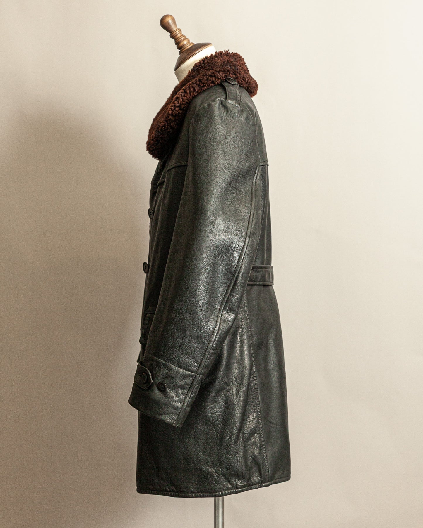 Vintage 1940s Swedish Malungs Military Leather Trench Coat XL (46)