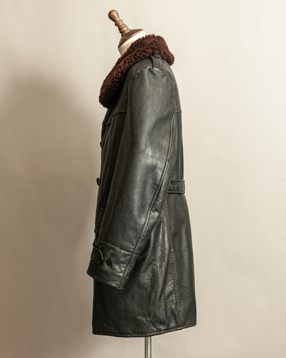 Vintage 1940s Swedish Malungs Military Leather Trench Coat XL (46)