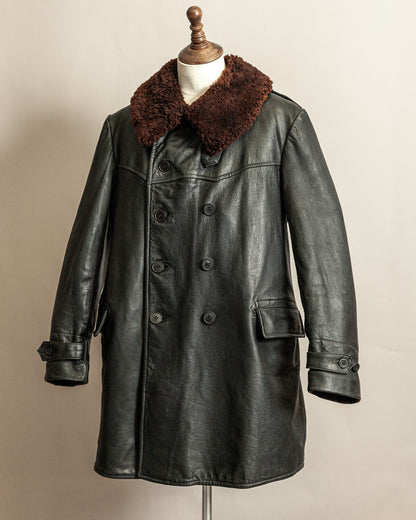 Vintage 1940s Swedish Malungs Military Leather Trench Coat XL (46)