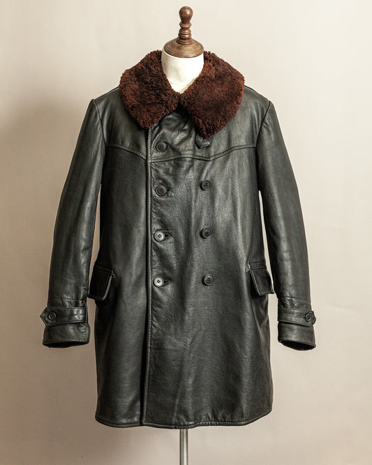 Vintage 1940s Swedish Malungs Military Leather Trench Coat XL (46)