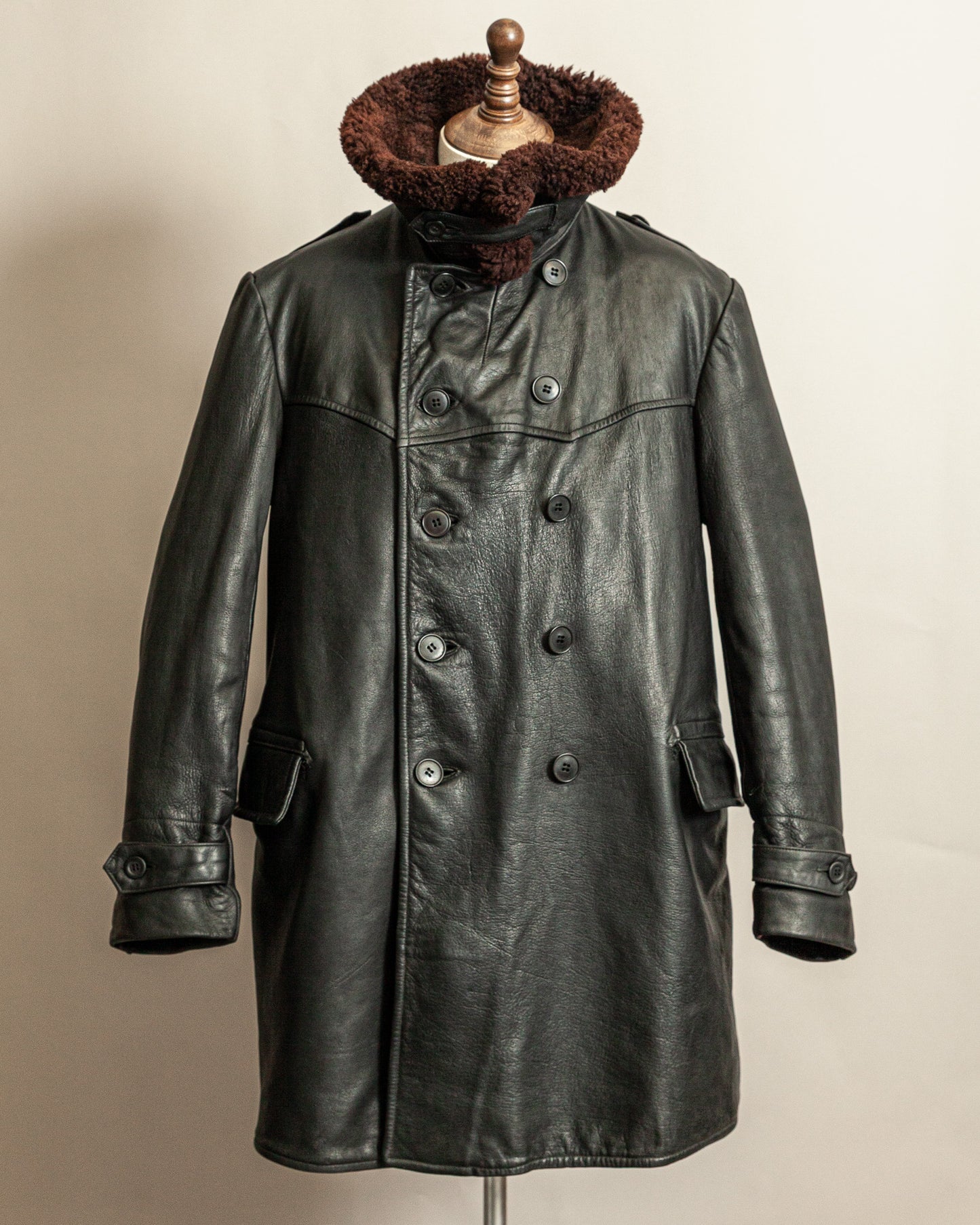 Vintage 1940s Swedish Malungs Military Leather Trench Coat XL (46)