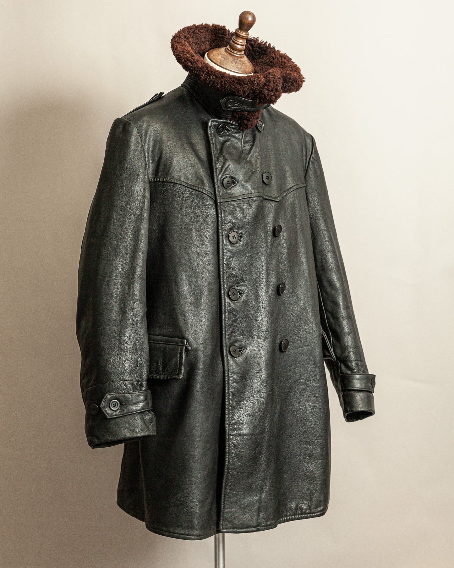 Vintage 1940s Swedish Malungs Military Leather Trench Coat XL (46)