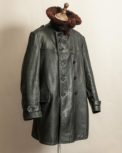 Vintage 1940s Swedish Malungs Military Leather Trench Coat XL (46)