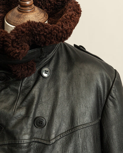 Vintage 1940s Swedish Malungs Military Leather Trench Coat XL (46)