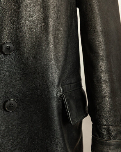 Vintage 1940s Swedish Malungs Military Leather Trench Coat XL (46)