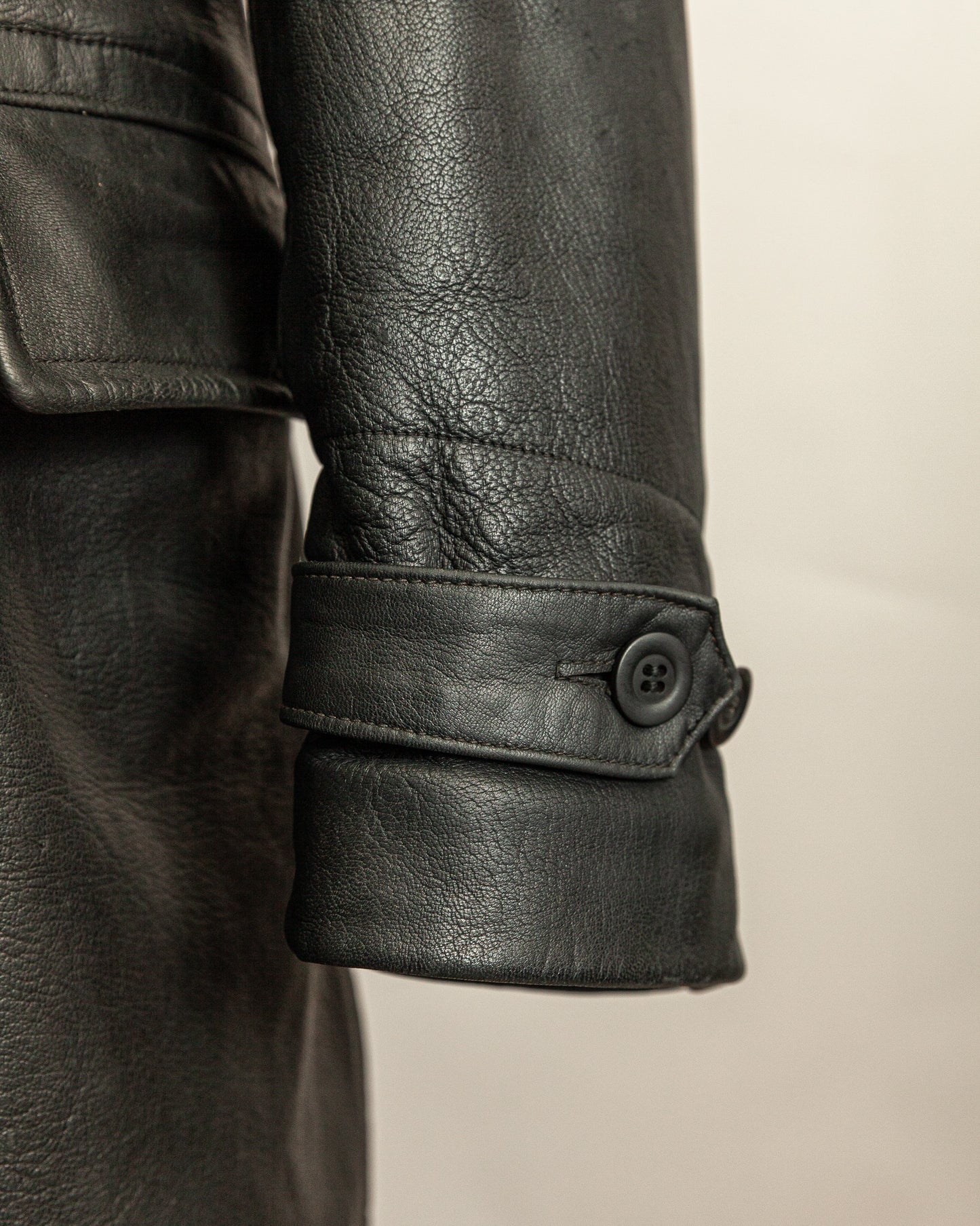 Vintage 1940s Swedish Malungs Military Leather Trench Coat XL (46)