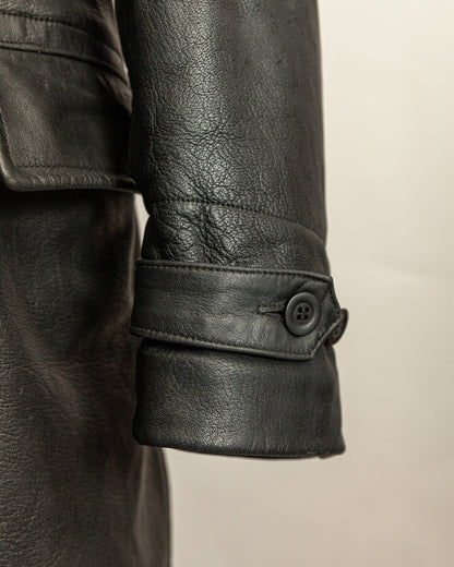 Vintage 1940s Swedish Malungs Military Leather Trench Coat XL (46)