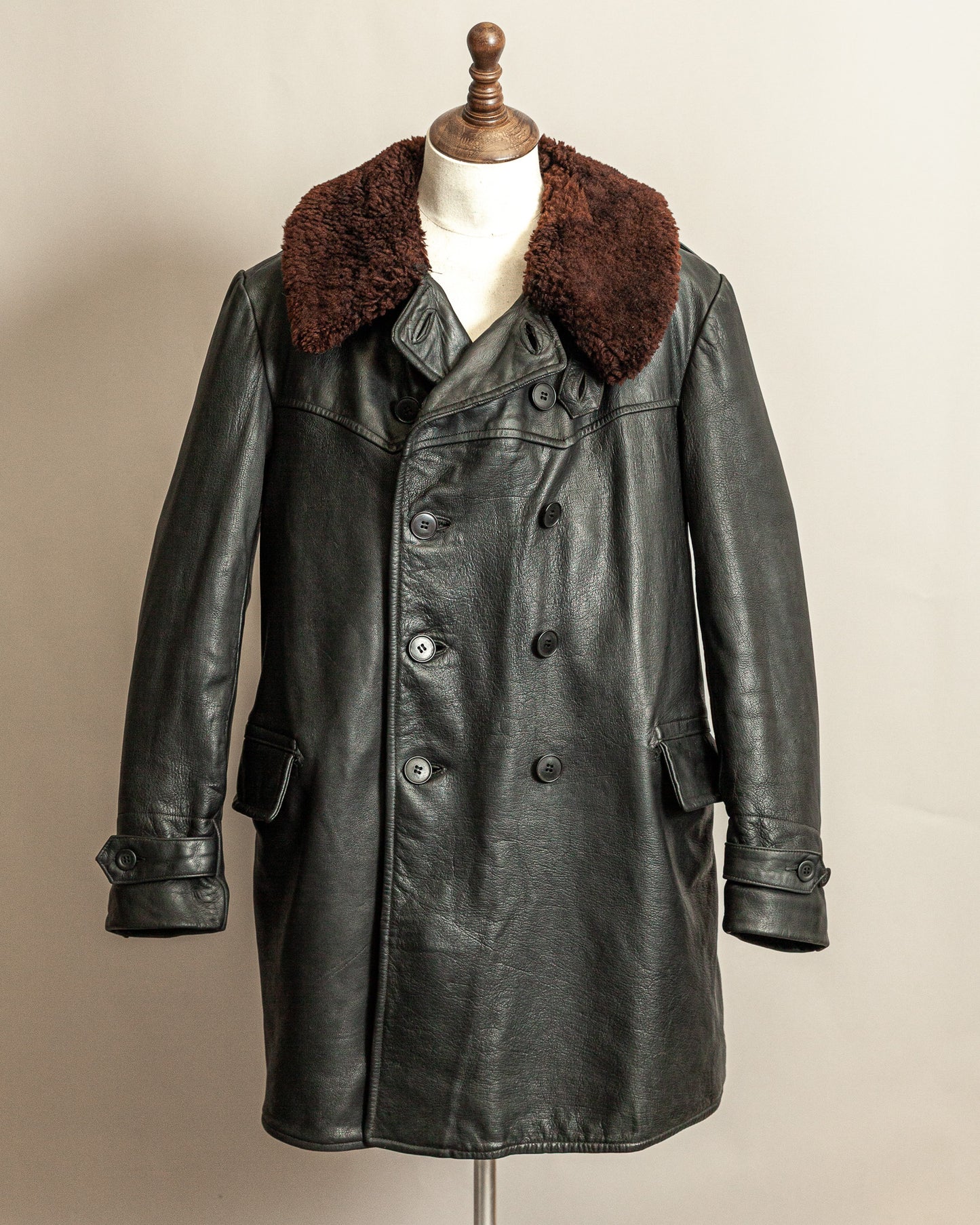 Vintage 1940s Swedish Malungs Military Leather Trench Coat XL (46)