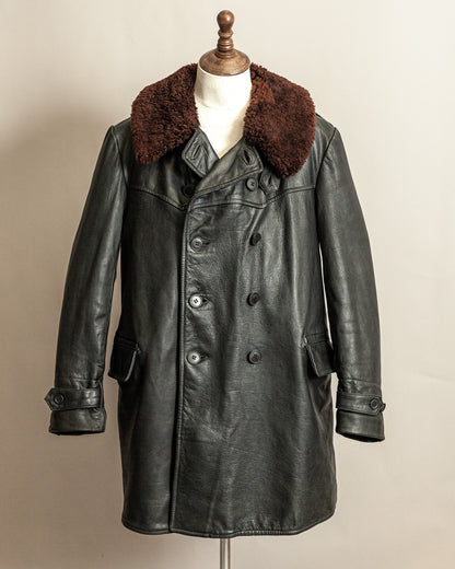 Vintage 1940s Swedish Malungs Military Leather Trench Coat XL (46)