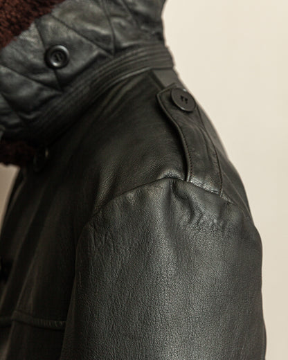 Vintage 1940s Swedish Malungs Military Leather Trench Coat XL (46)