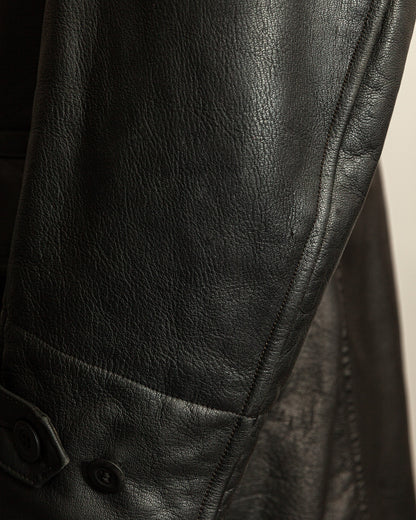 Vintage 1940s Swedish Malungs Military Leather Trench Coat XL (46)