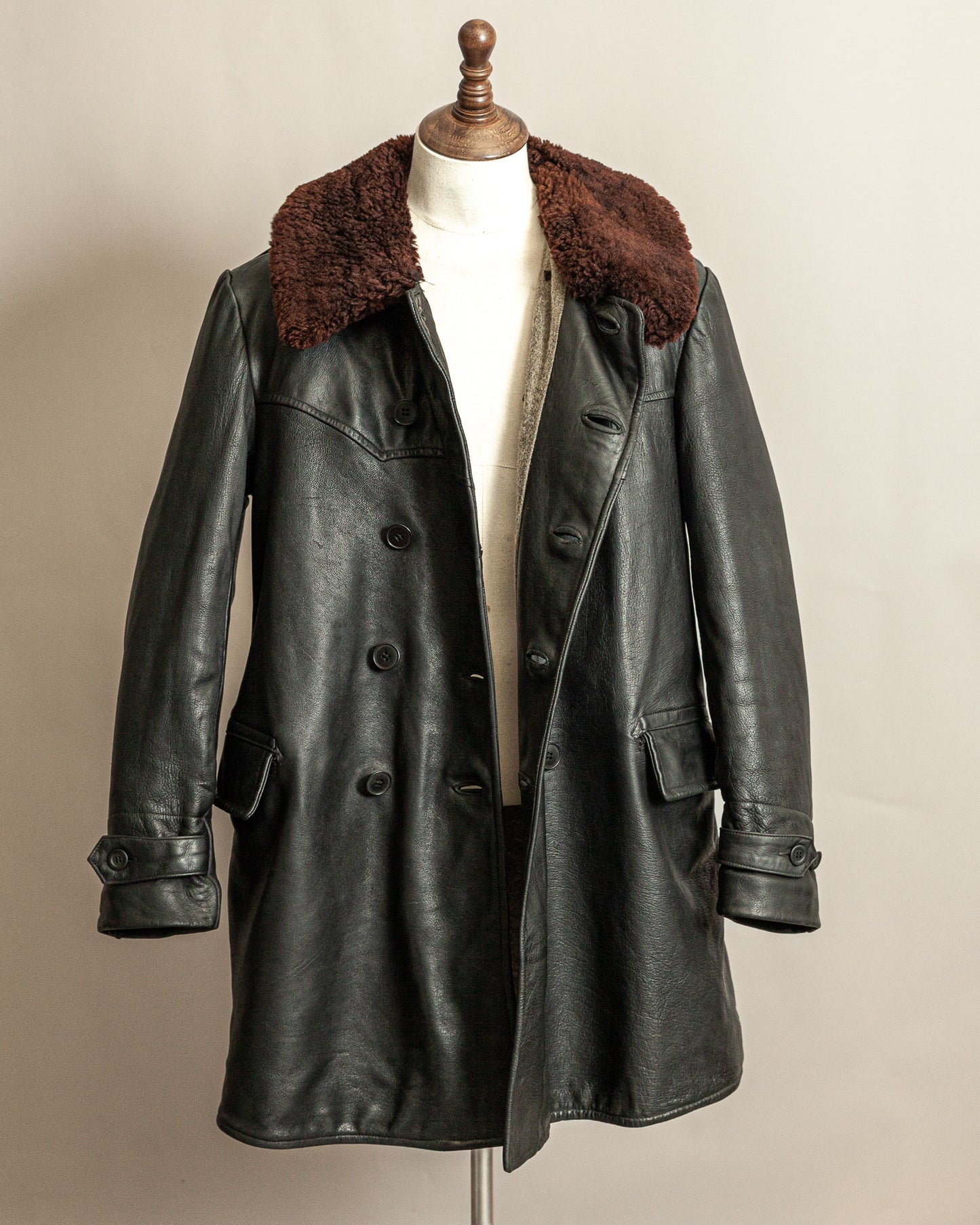 Vintage 1940s Swedish Malungs Military Leather Trench Coat XL (46)