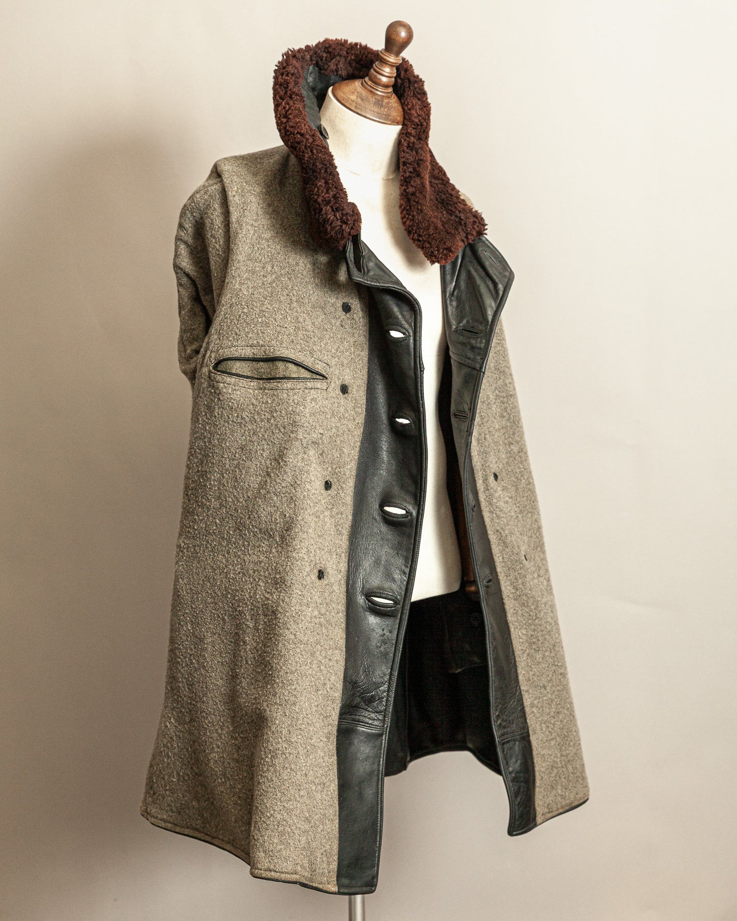 Vintage 1940s Swedish Malungs Military Leather Trench Coat XL (46)