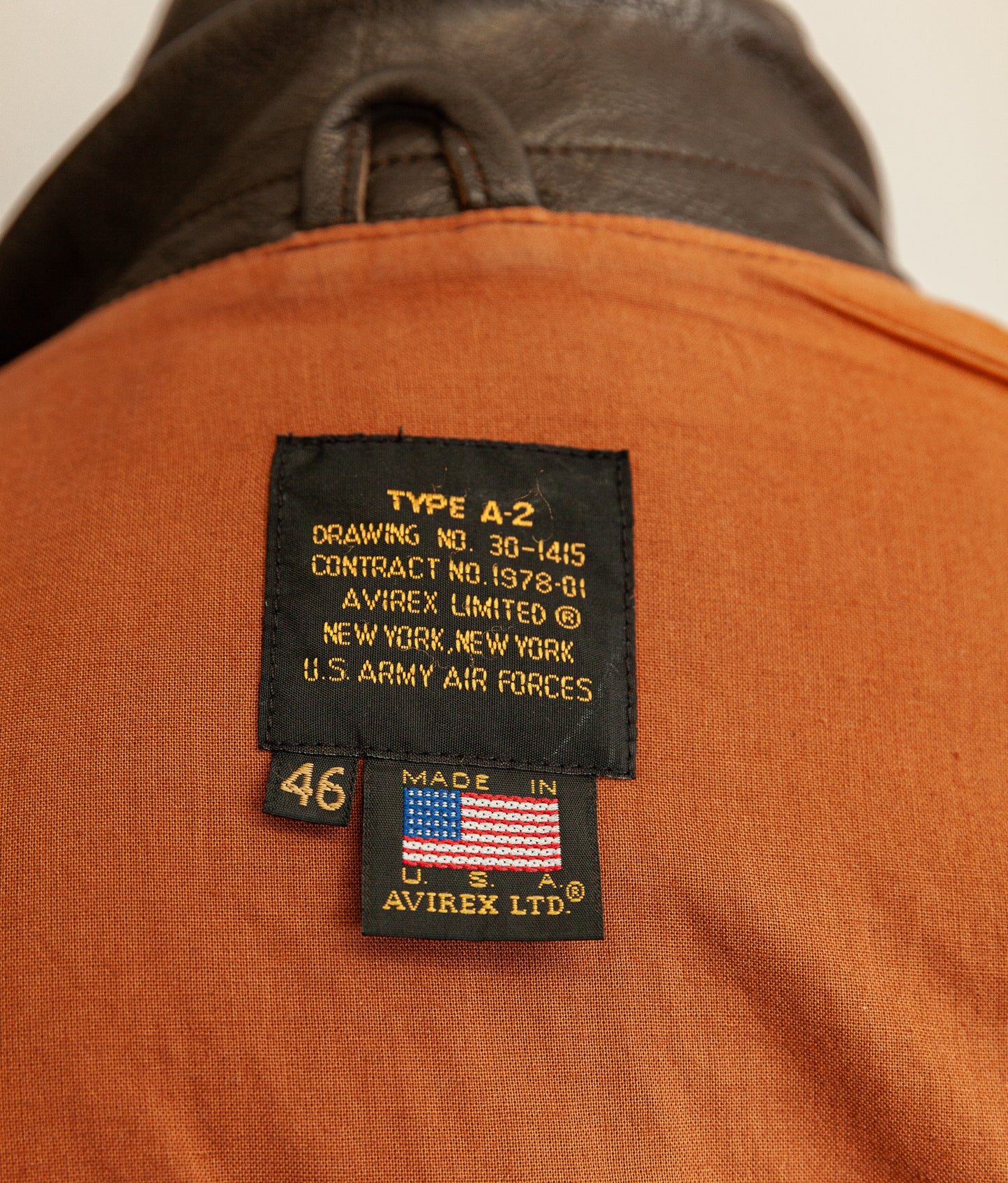 Vintage 1980s Avirex A2 Goatskin Leather Flying Jacket XL (46)