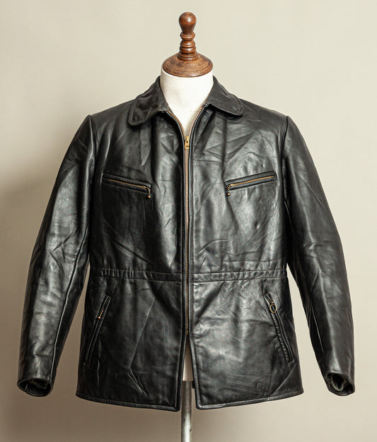 Vintage 1940s German Leather Motorcycle Jacket Ritsch Zippers Medium (42)