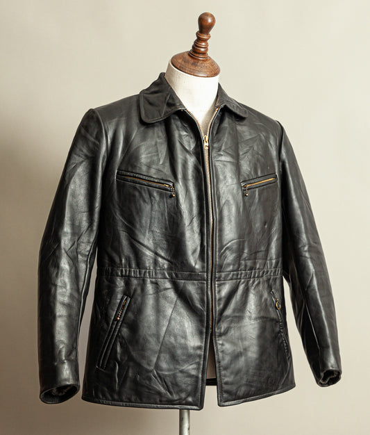 Vintage 1940s German Leather Motorcycle Jacket Ritsch Zippers Medium (42)