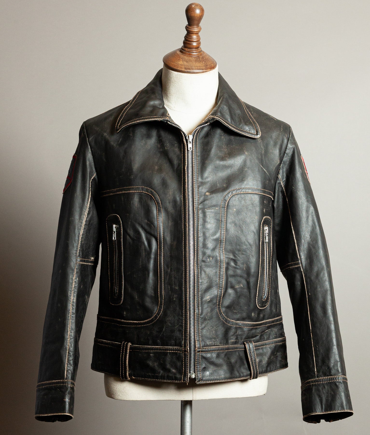 Vintage 1980s Redskins Buffalo Leather Motorcycle Jacket, Made in France