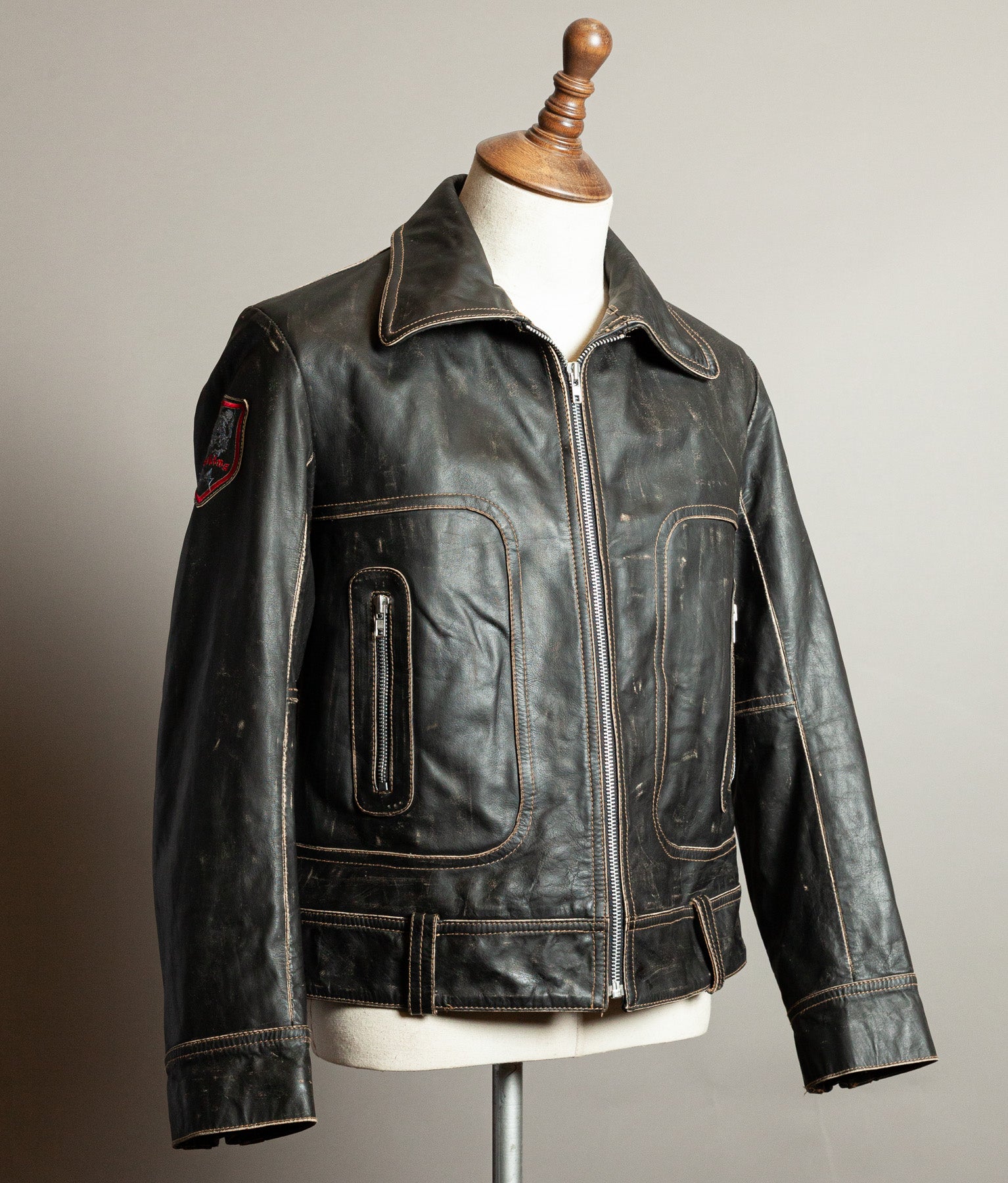 Vintage 1980s Redskins Buffalo Leather Motorcycle Jacket, Made in France
