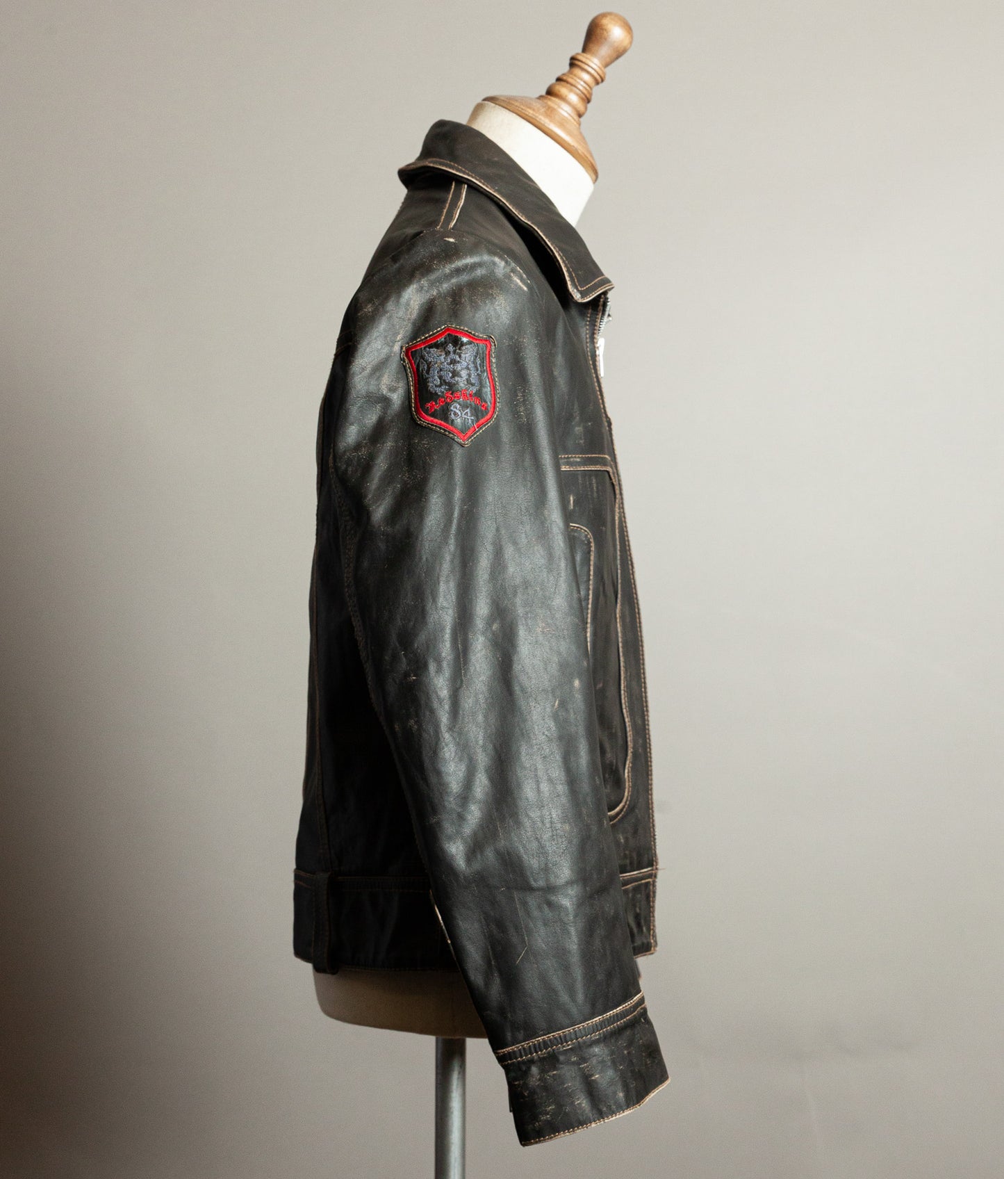 Vintage 1980s Redskins Buffalo Leather Motorcycle Jacket, Made in France