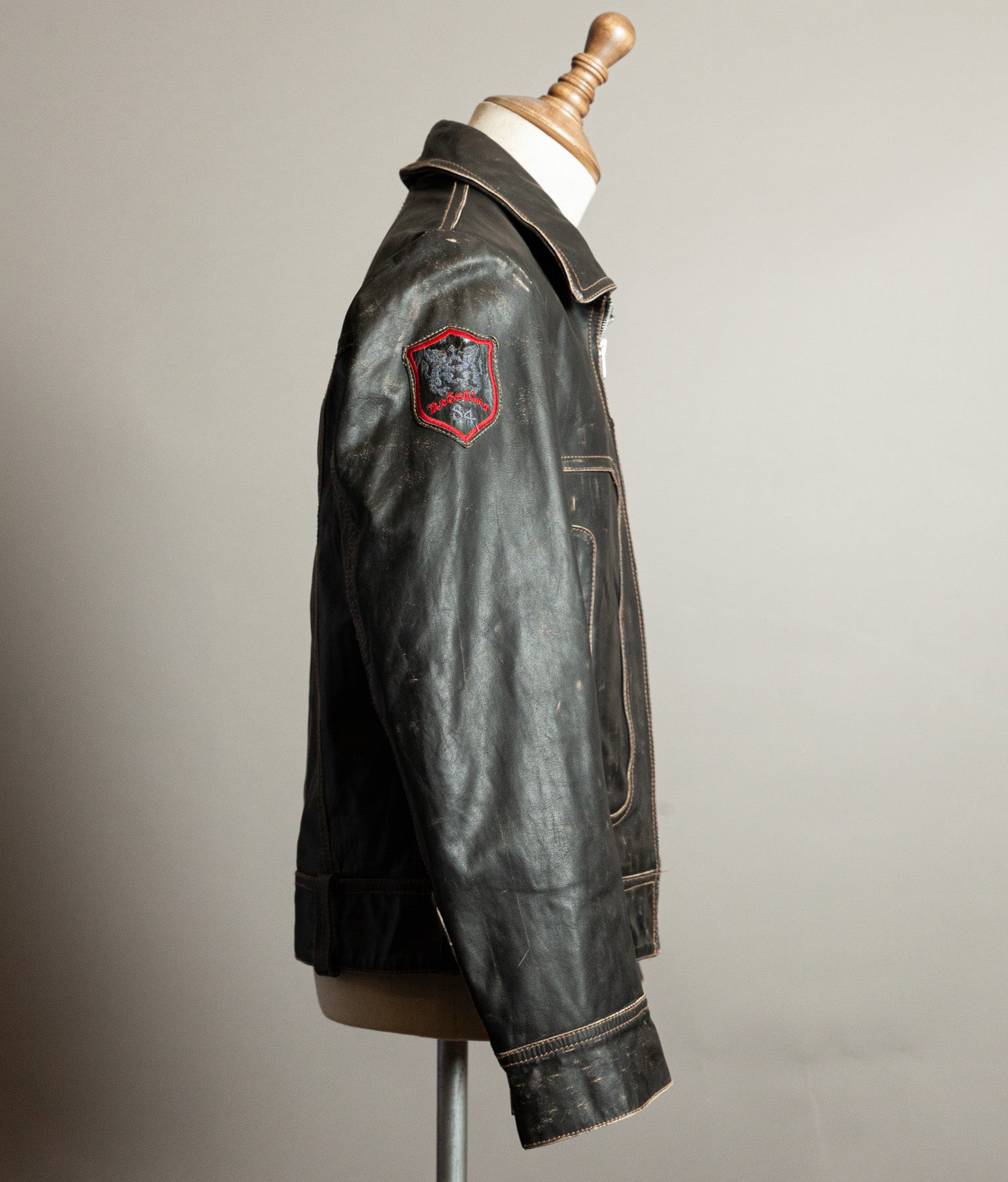 Vintage 1980s Redskins Buffalo Leather Motorcycle Jacket, Made in France