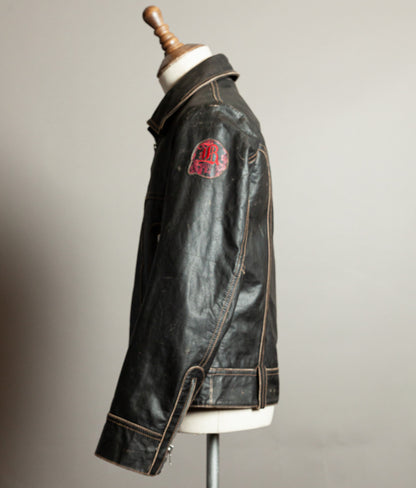 Vintage 1980s Redskins Buffalo Leather Motorcycle Jacket, Made in France