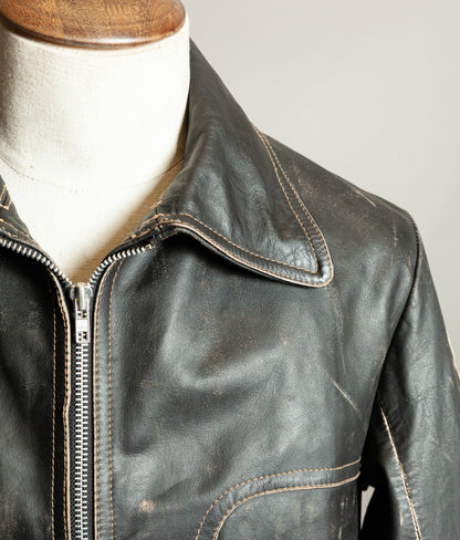 Vintage 1980s Redskins Buffalo Leather Motorcycle Jacket, Made in France