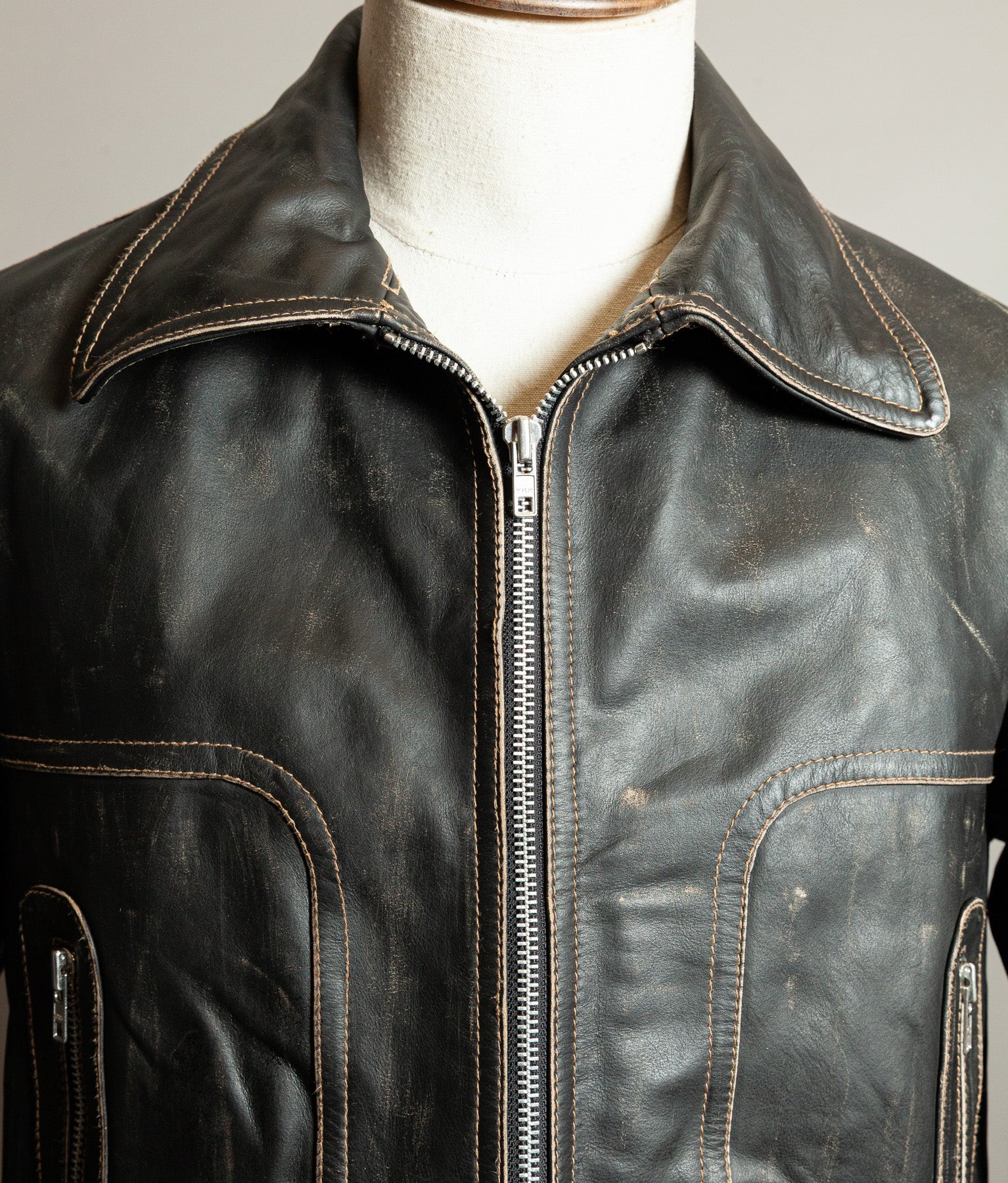Vintage 1980s Redskins Buffalo Leather Motorcycle Jacket, Made in France