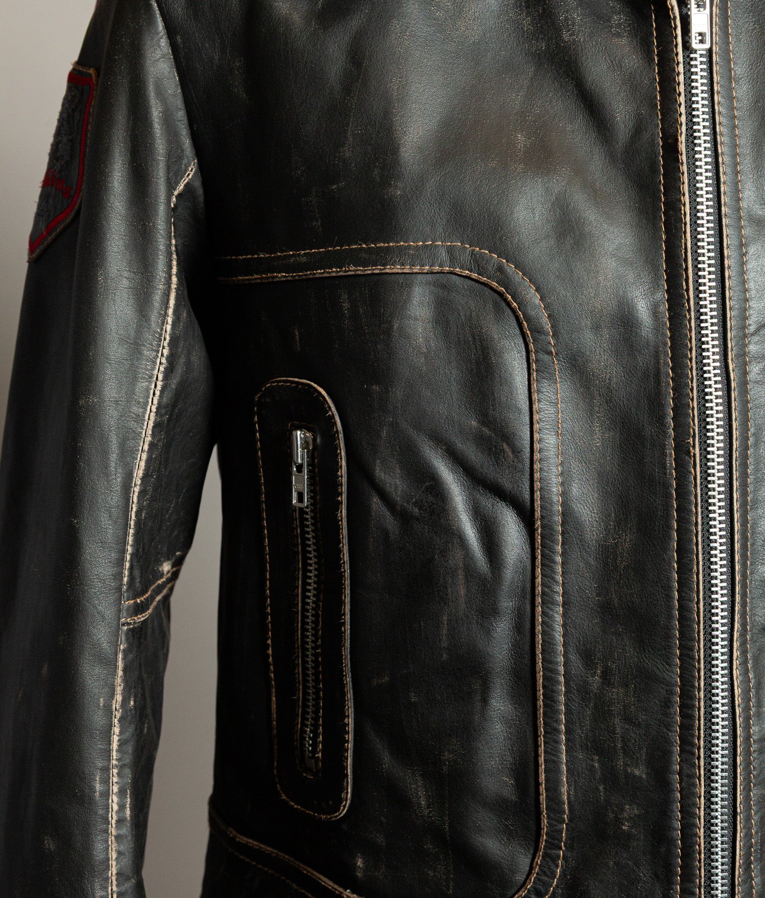 Vintage 1980s Redskins Buffalo Leather Motorcycle Jacket, Made in France