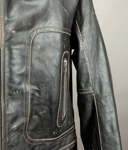 Vintage 1980s Redskins Buffalo Leather Motorcycle Jacket, Made in France