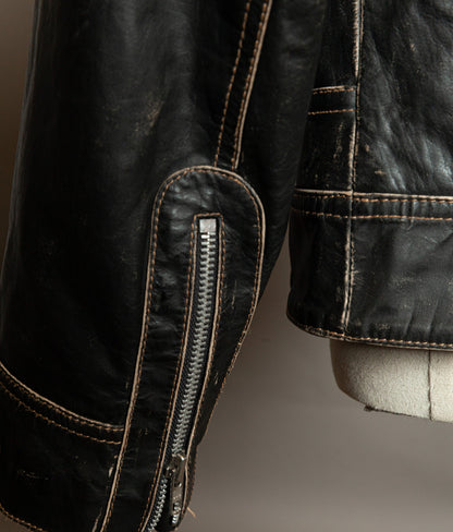 Vintage 1980s Redskins Buffalo Leather Motorcycle Jacket, Made in France
