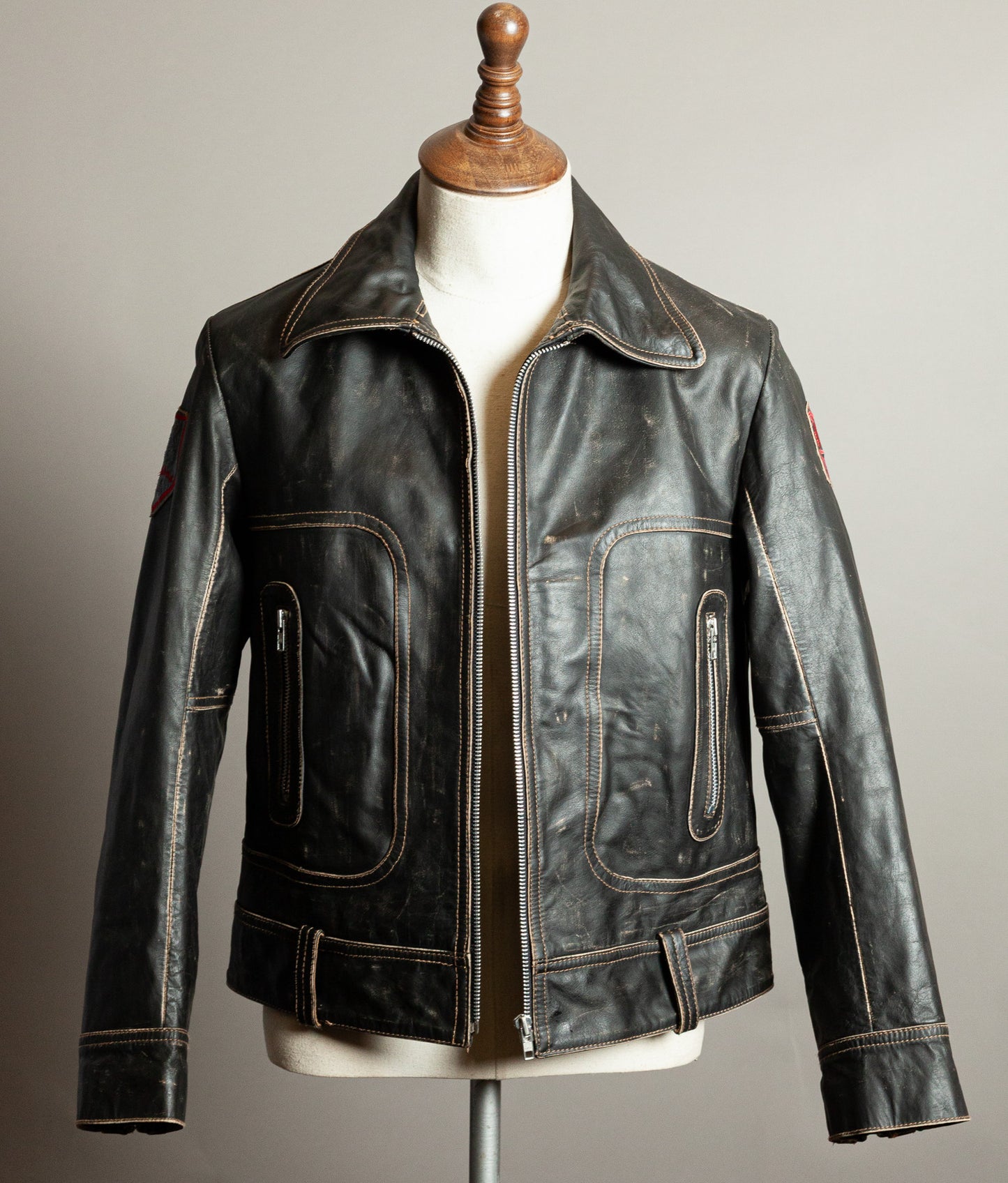 Vintage 1980s Redskins Buffalo Leather Motorcycle Jacket, Made in France