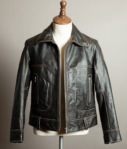 Vintage 1980s Redskins Buffalo Leather Motorcycle Jacket, Made in France