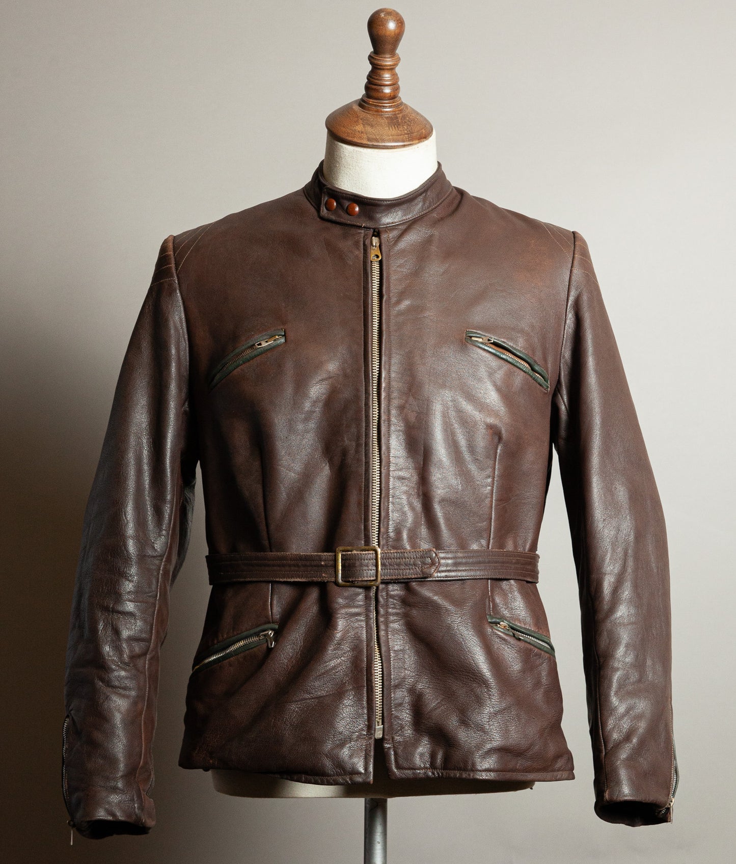 Vintage 1950s German Kraftfahrer Motorcycle Jacket, Brown Leather, ZIPP Hardware