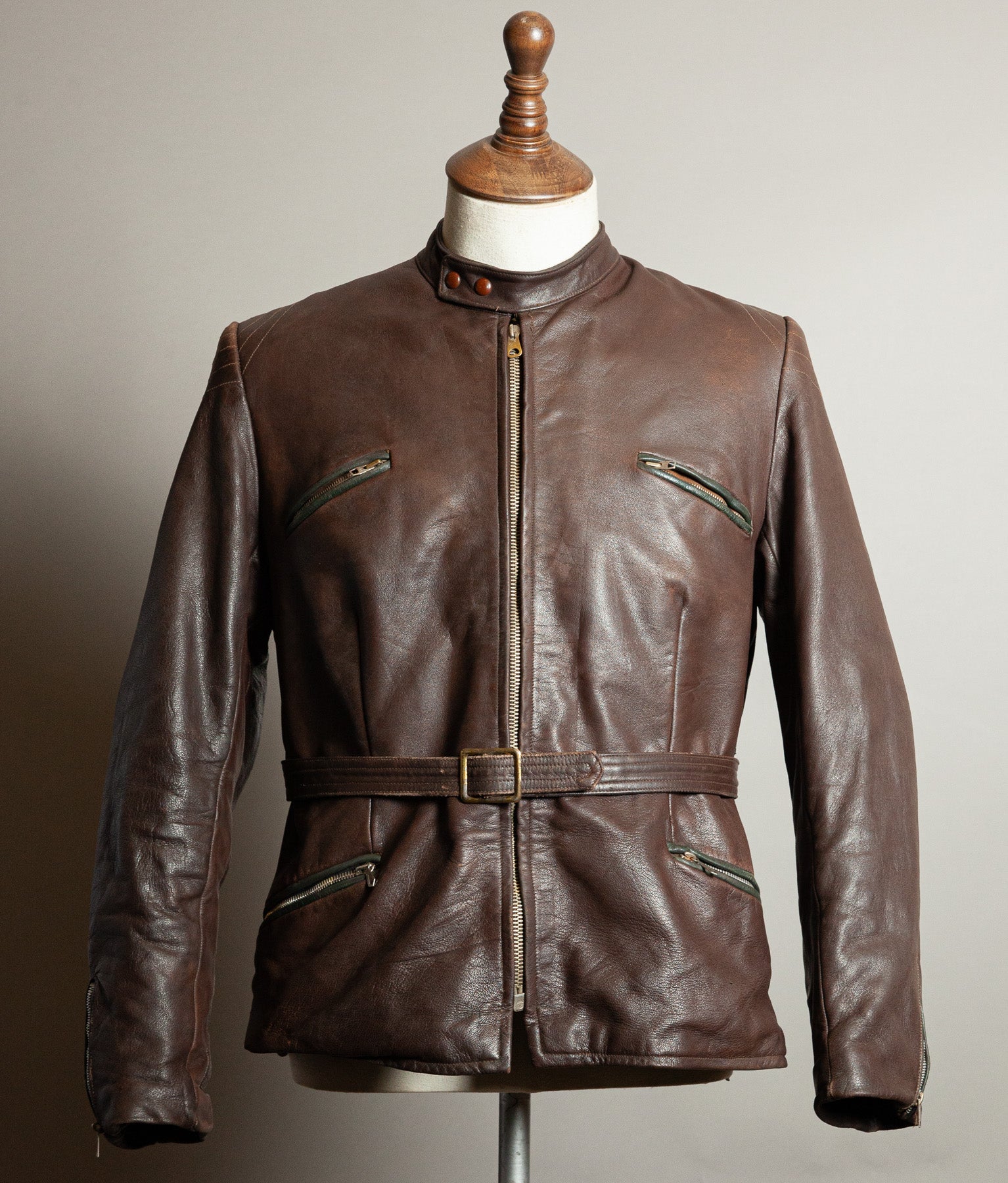 Vintage 1950s German Kraftfahrer Motorcycle Jacket, Brown Leather, ZIPP Hardware