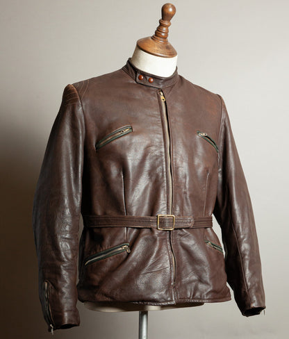 Vintage 1950s German Kraftfahrer Motorcycle Jacket, Brown Leather, ZIPP Hardware