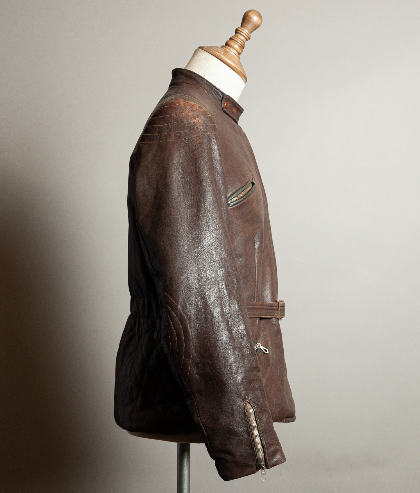 Vintage 1950s German Kraftfahrer Motorcycle Jacket, Brown Leather, ZIPP Hardware