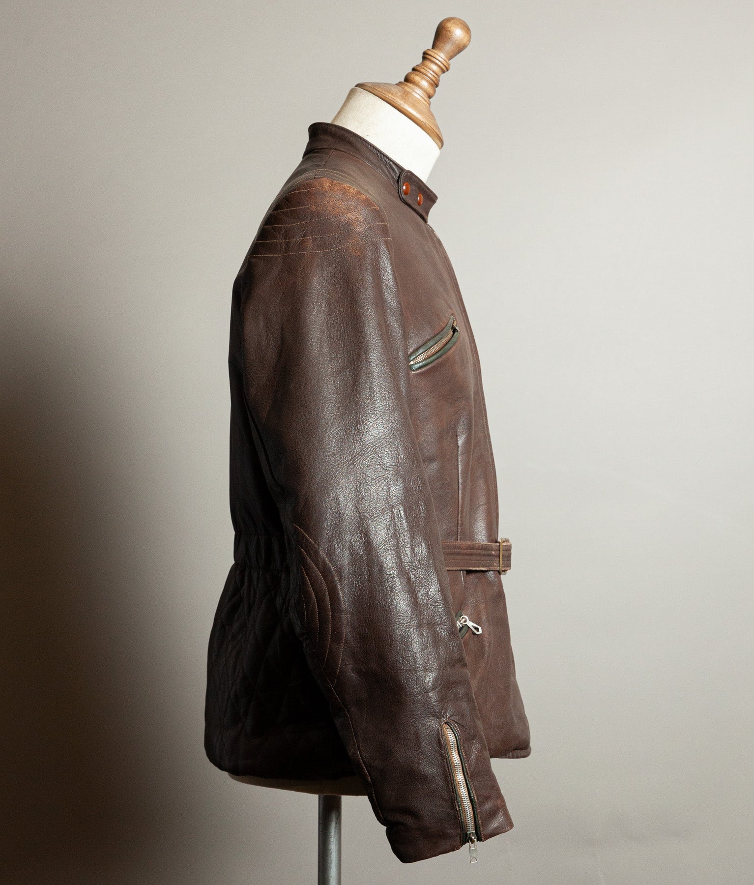 Vintage 1950s German Kraftfahrer Motorcycle Jacket, Brown Leather, ZIPP Hardware