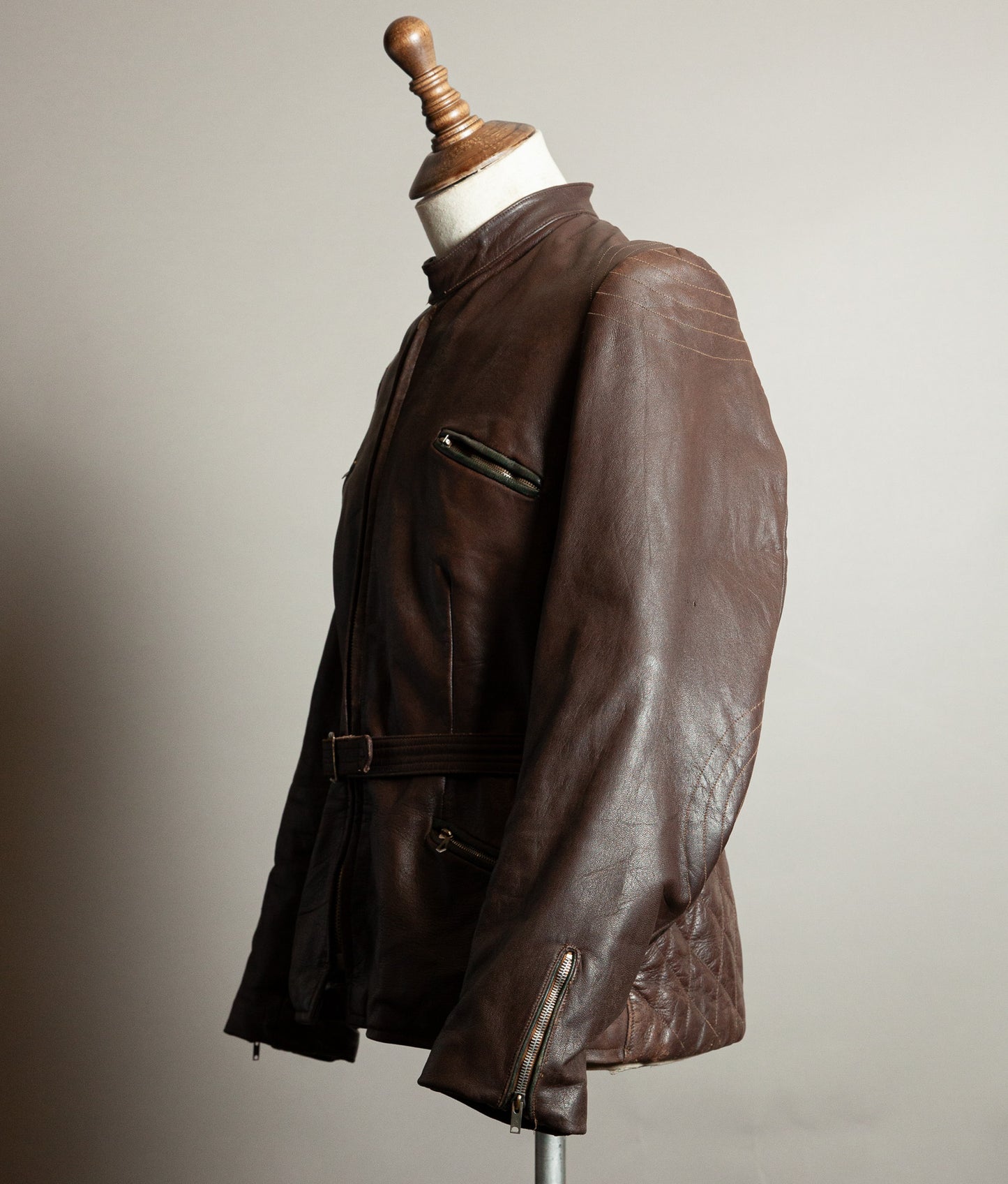 Vintage 1950s German Kraftfahrer Motorcycle Jacket, Brown Leather, ZIPP Hardware