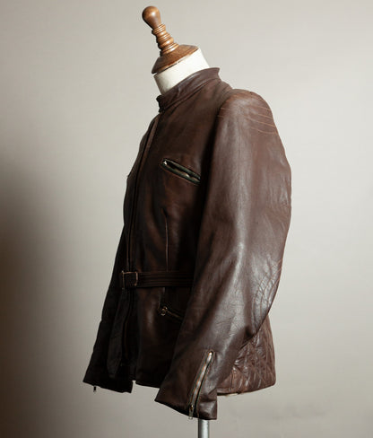 Vintage 1950s German Kraftfahrer Motorcycle Jacket, Brown Leather, ZIPP Hardware