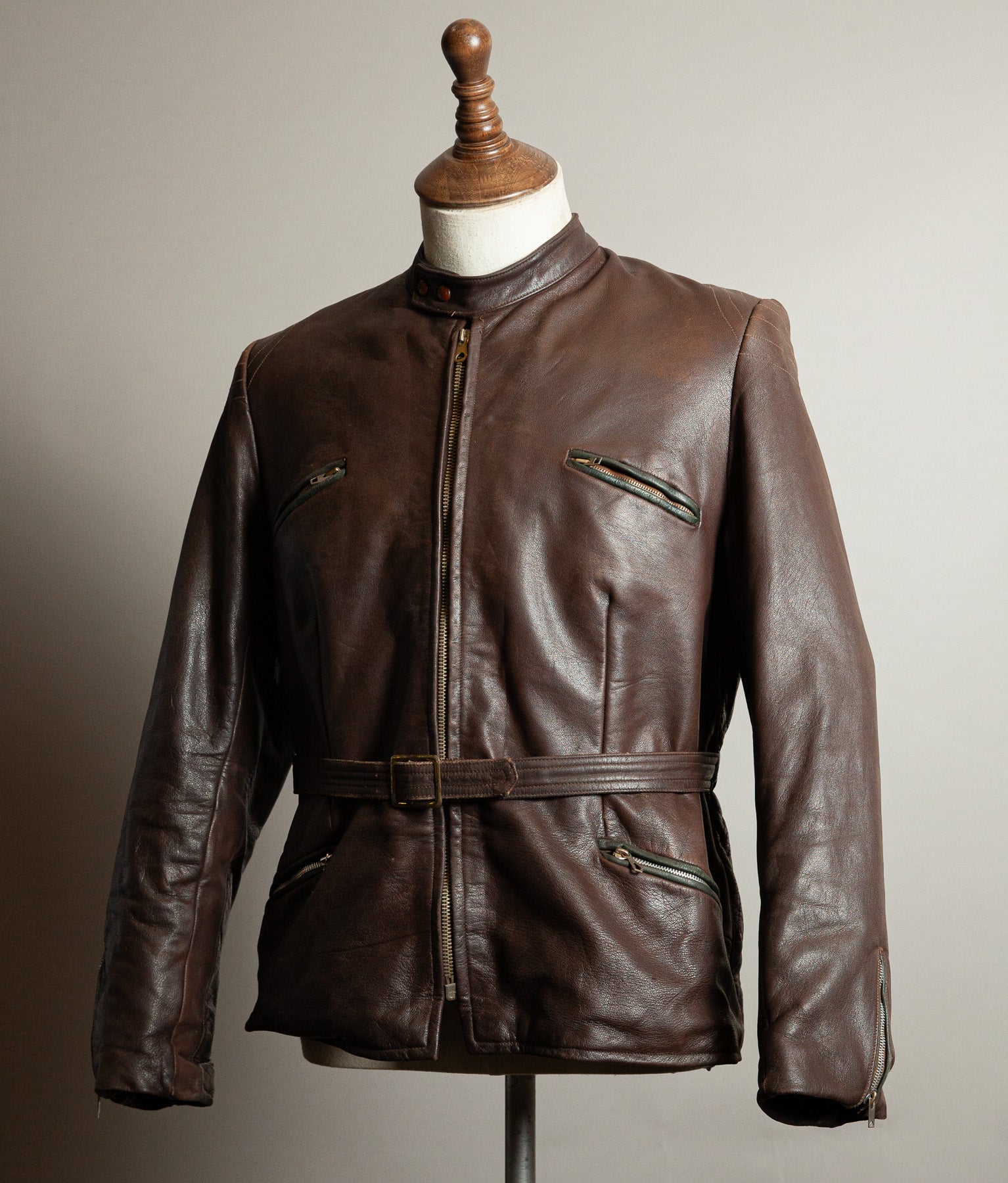 Vintage 1950s German Kraftfahrer Motorcycle Jacket, Brown Leather, ZIPP Hardware