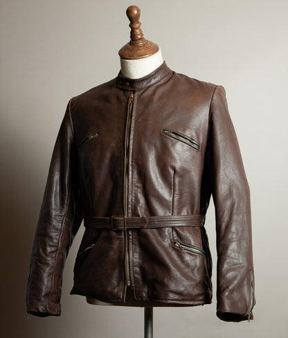 Vintage 1950s German Kraftfahrer Motorcycle Jacket, Brown Leather, ZIPP Hardware