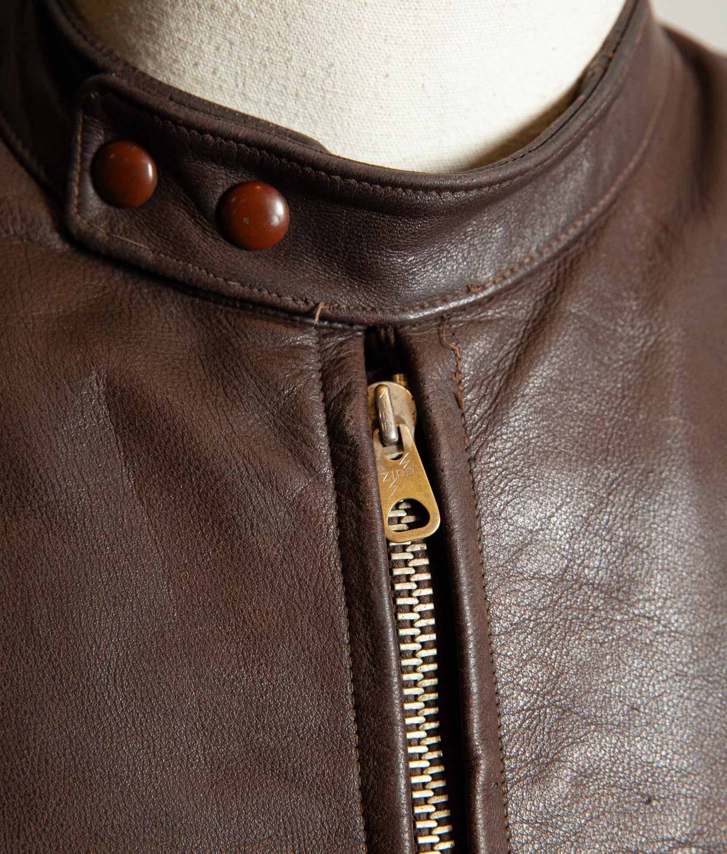 Vintage 1950s German Kraftfahrer Motorcycle Jacket, Brown Leather, ZIPP Hardware