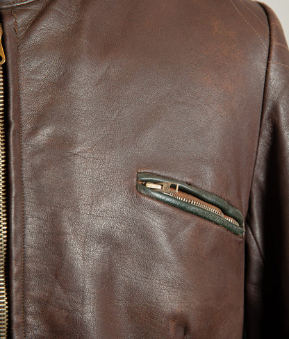 Vintage 1950s German Kraftfahrer Motorcycle Jacket, Brown Leather, ZIPP Hardware