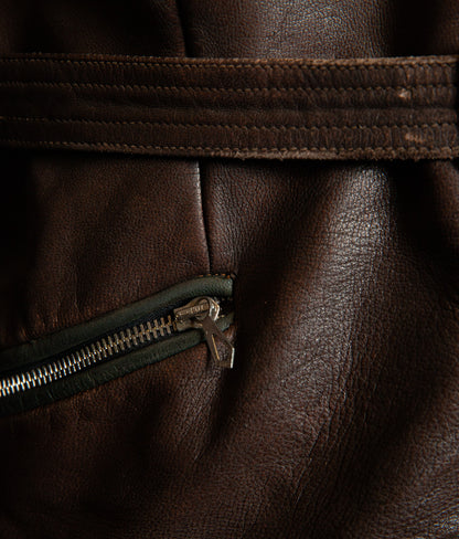 Vintage 1950s German Kraftfahrer Motorcycle Jacket, Brown Leather, ZIPP Hardware